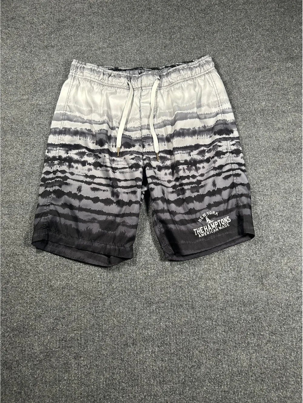 Ohiopyle Men's Black and White Tie-Dye Shorts with Drawstring Waist, Size Large